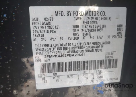 2023 Ford Edge Sel from USA, damaged, VIN 2FMPK4J92PBA20641